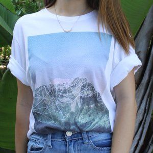 Oversized Geometric Mountain Print Graphic Tee